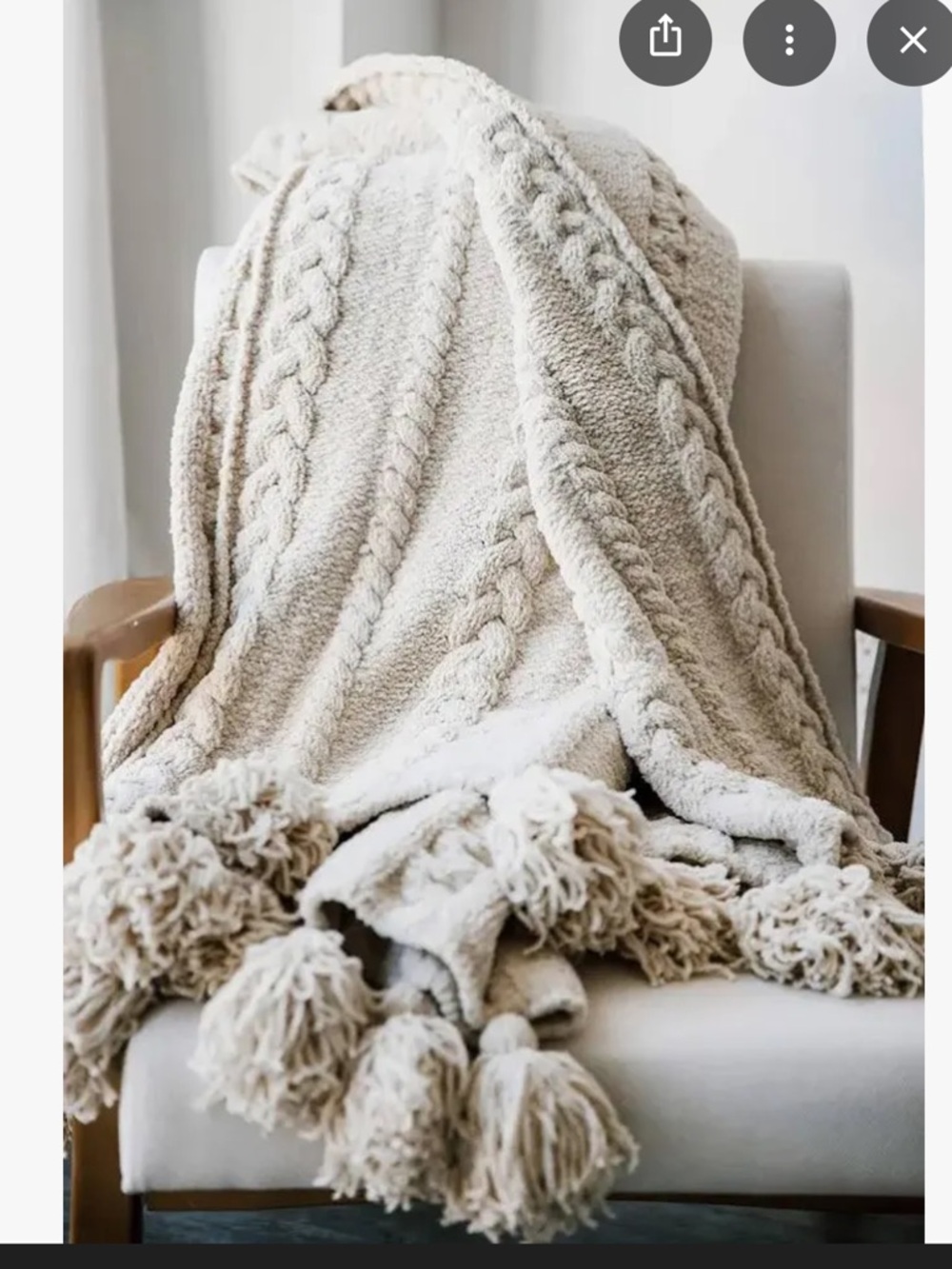 Sunday Citizen White Cable Knit Throw Blanket - Braided Texture - Picture 3 of 7